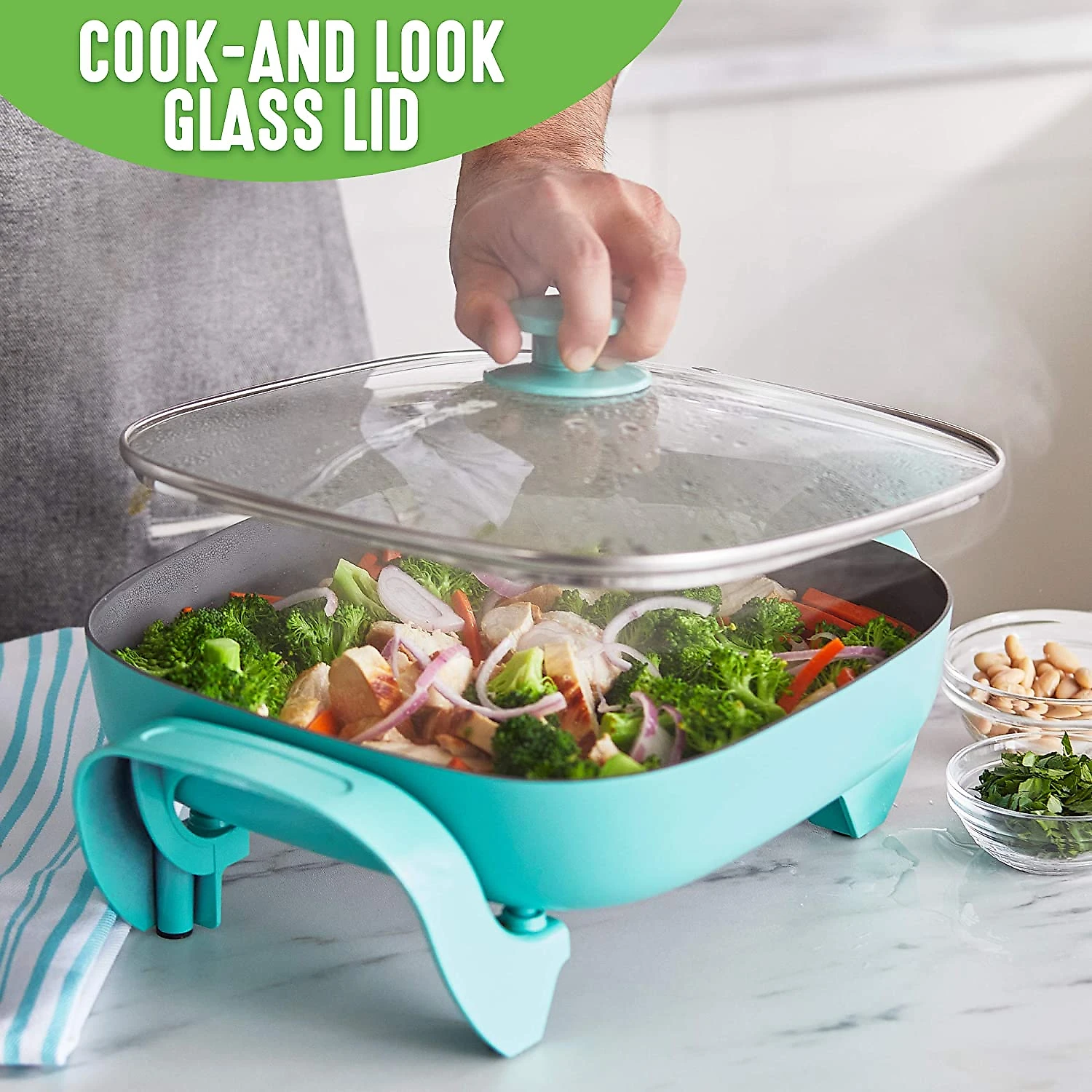 GreenLife CC003725002 Power Healthy Ceramic Nonstick Electric Skillet 5QT Turquoise