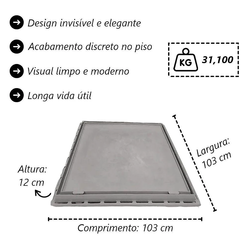 Tampa para Casa de Máquinas de Piscina Rebaixada Grelha Invisível 90x90cm Cinza Industria São Jose webcontinental-7908405436987