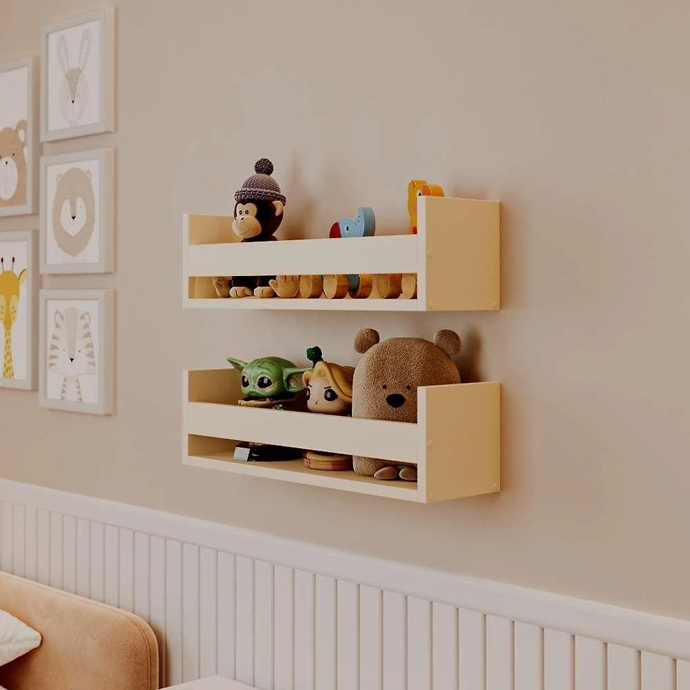 Prateleira Kit 2 Porta Brinquedos Retangular MDF Suporte Invisível Organizador Sala Bege Claro