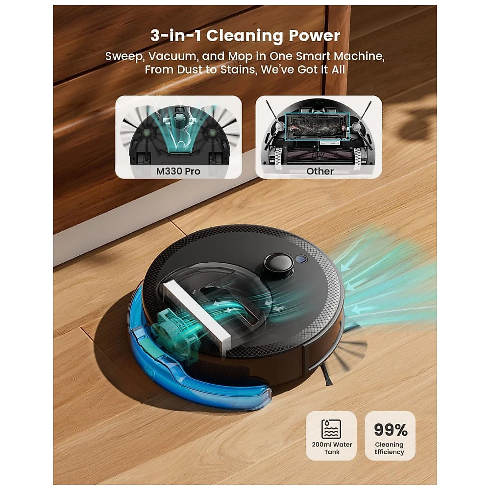 Robô Aspirador Lefant M330 Pro LiDAR Preto 2 em 1 com Mapeamento e Navegação Inteligente 150 Min