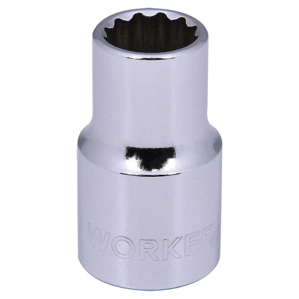 Soquete Estriado Worker 13mm com Encaixe 1-2 para Acessórios Manuais em Aço Cromo Vanádio Bivolt