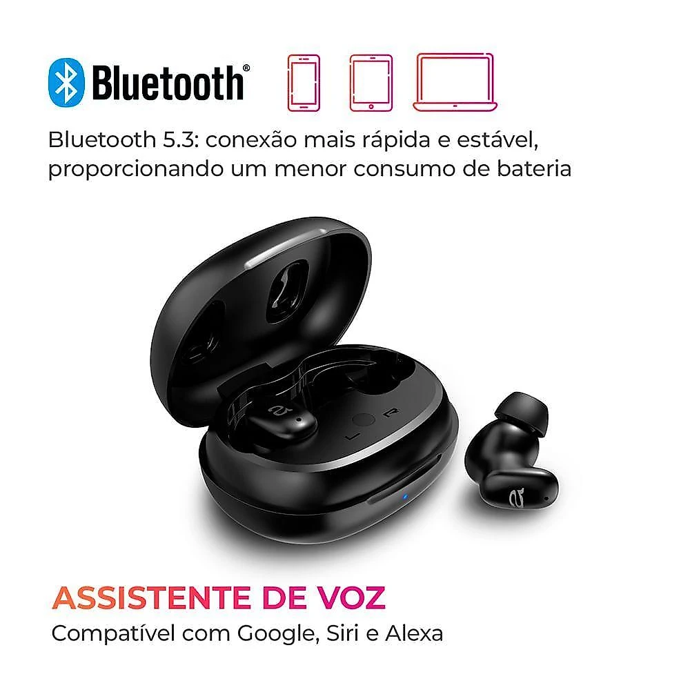 Fone de Ouvido Earbud Aiwa Aws-eb-03-b Bt Ipx5 Anc Modo Ambiente Bivolt