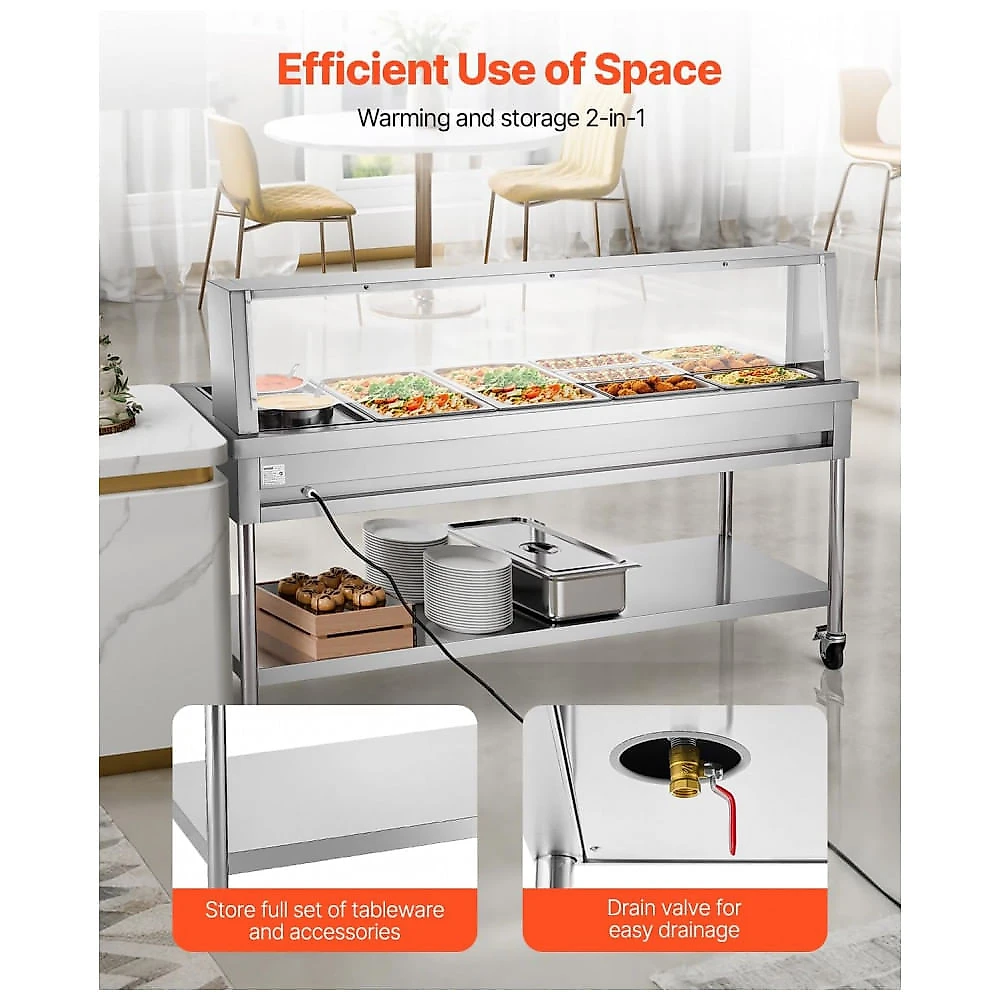 Balcão Térmico VEVOR Inox 8 Cubas + 2 Potes Buffet Profissional 1800W 110V