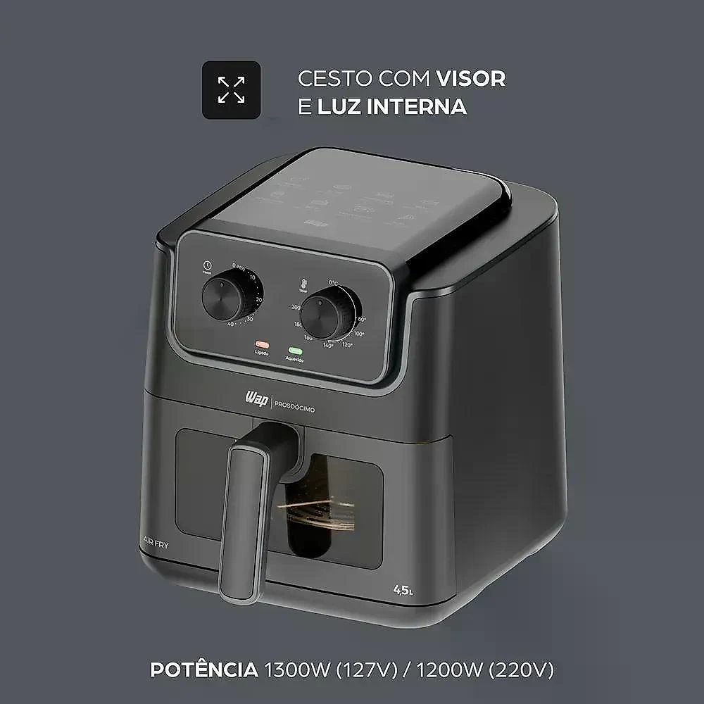 Fritadeira Elétrica Air Fryer WAP AF01 4,5L 1300W Multifuncional Preto 110V