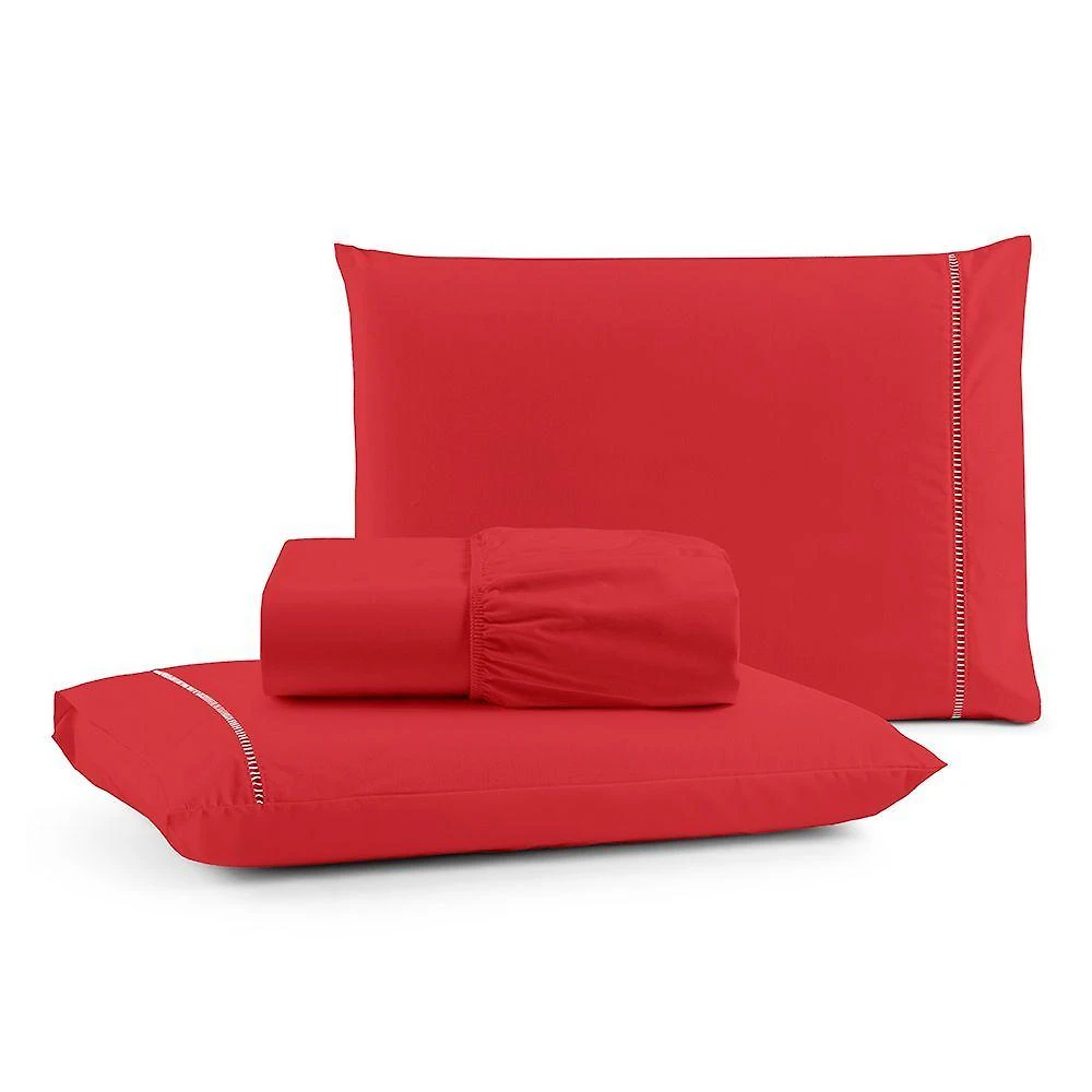 Jogo de Cama Queen 3 Peças Micropercal 600 Fios Algodão Vermelho Casa Show Enxovais