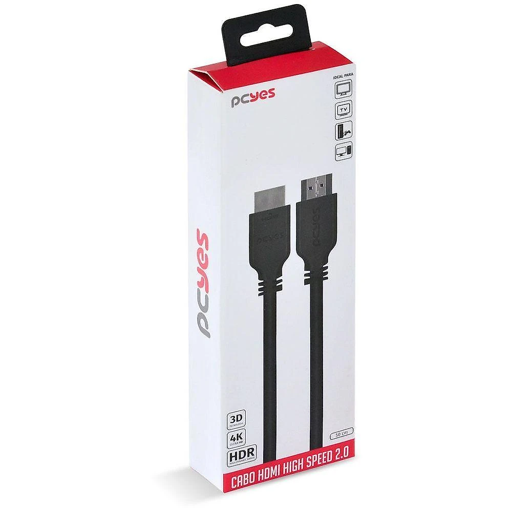Cabo HDMI 2.0 PHM20-05 macho-macho 50CM com Suporte a 4K 60HZ e HDR Estático Pcyes