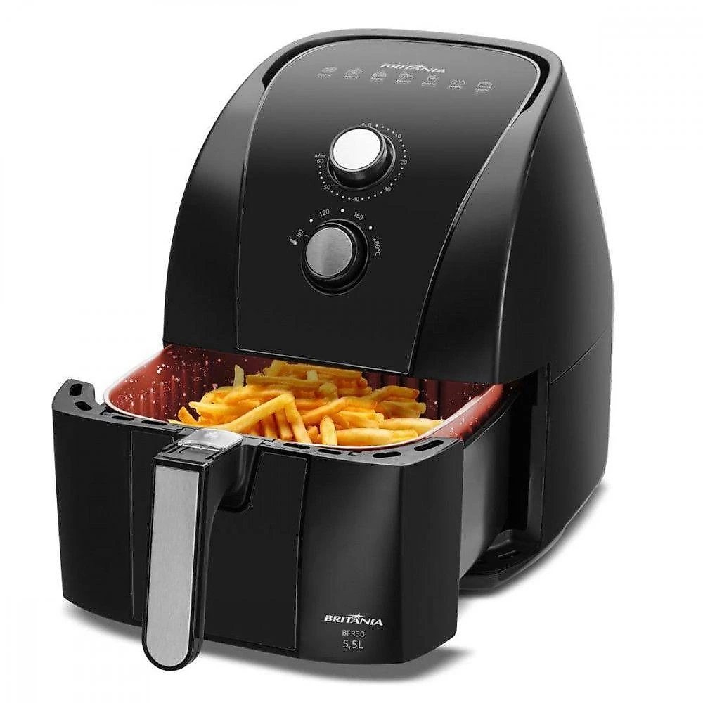 Fritadeira Elétrica Air Fryer Britânia 5,5L Antiaderente Preto 220V