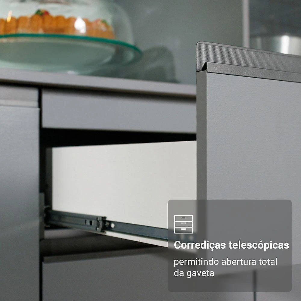 Armário De Cozinha Compacta 200cm Nice Madesa Xa14 Cinza