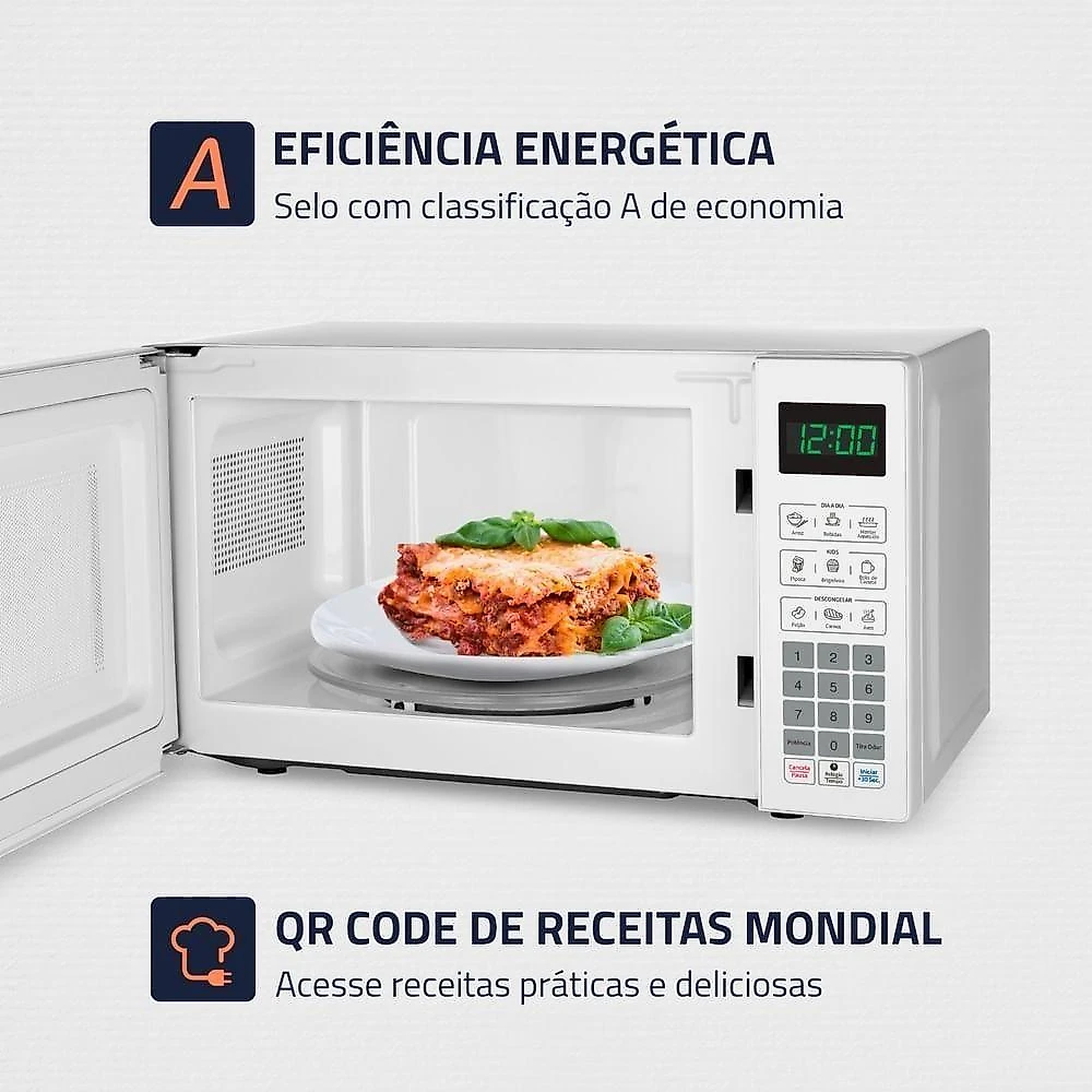 Micro-ondas Bancada Mondial MO-01-21-W 21L 1200W com Menu Dia a Dia e Menu Kids e Trava de Segurança 110V