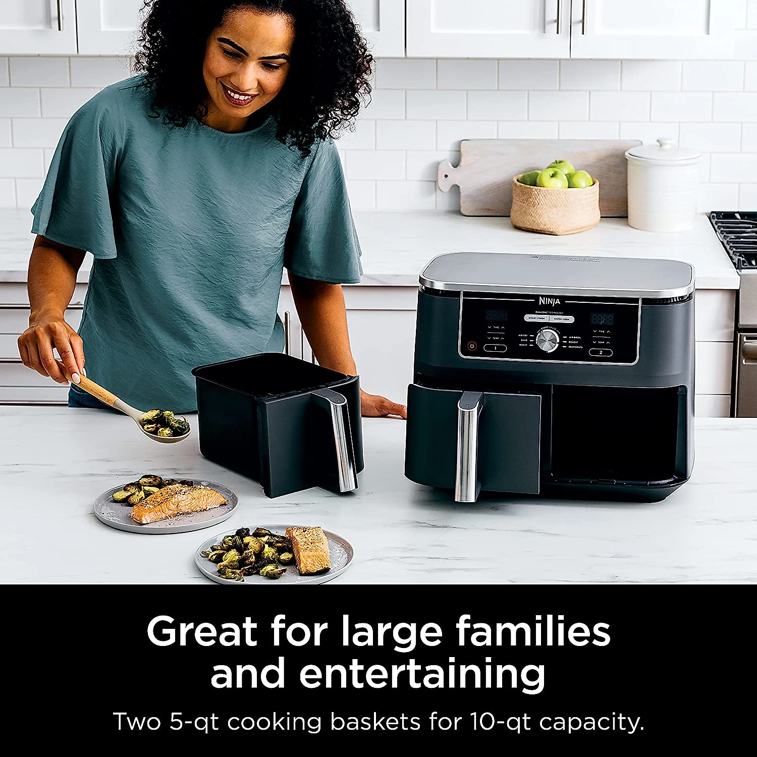 Ninja DZ401 Foodi 10 Quart 6in1 DualZone XL 2Basket Air Fryer with 2 Independent Frying Baskets Match Cook e Smart Finish to Roast Broil Dehydrate e More for Quick Easy FamilySized Meals Grey