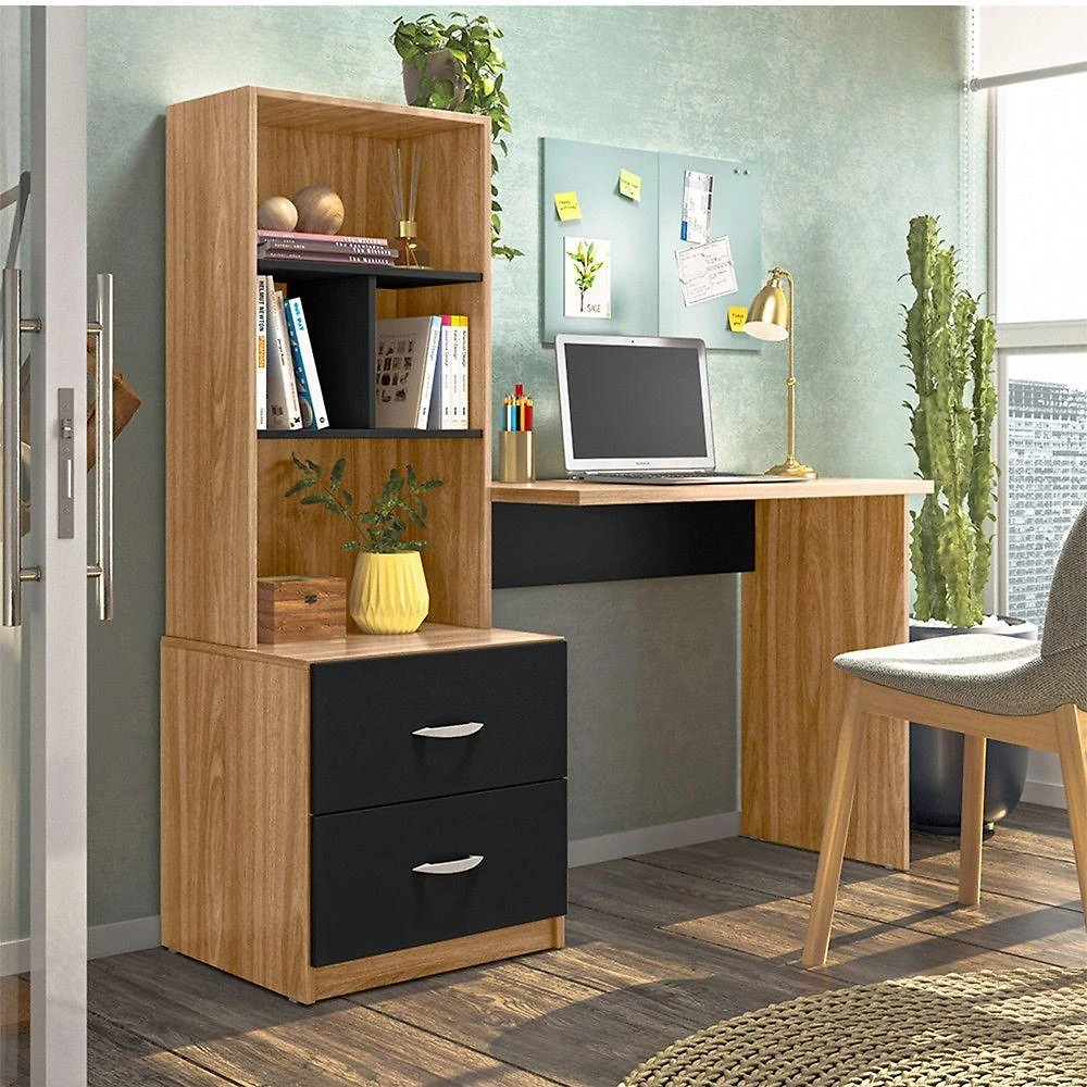 Escrivaninha Armário Cristal Moderno 2 Gavetas MDP 138CM Preto Peternella Móveis