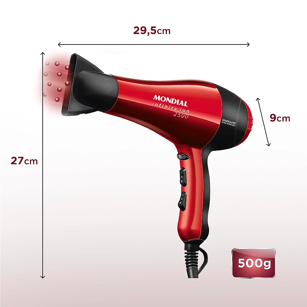 Secador de Cabelos Mondial Infinity 2500 SC-12 SECADOR CABELO-127V-VERMELHO/PRETO
