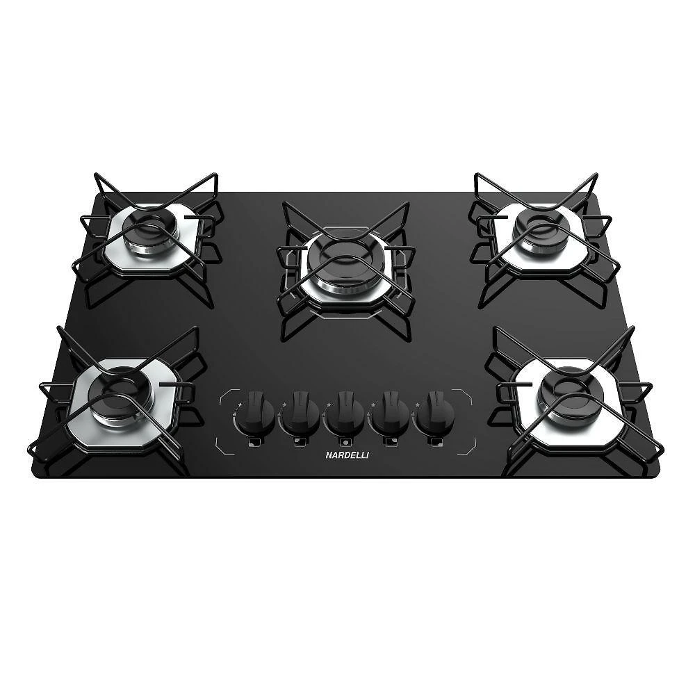 Cooktop a Gás Nardelli Ori 5 Bocas Vidro Temperado Preto Bivolt