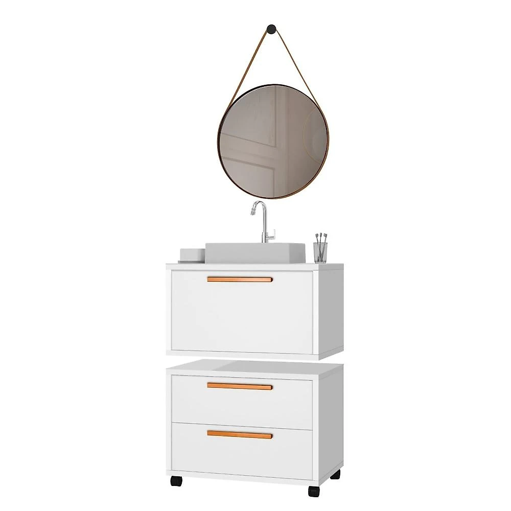 Conjunto Gabinete para Banheiro com Rodizio, com Cuba de Sobrepor e Espelho Kyoto 60cm Avelato/preto Gabinete para Banheiro com Rodízio, com Cuba de sobrepor e Espelho Kyoto 60cm Avelato/Preto Avelato / Preto