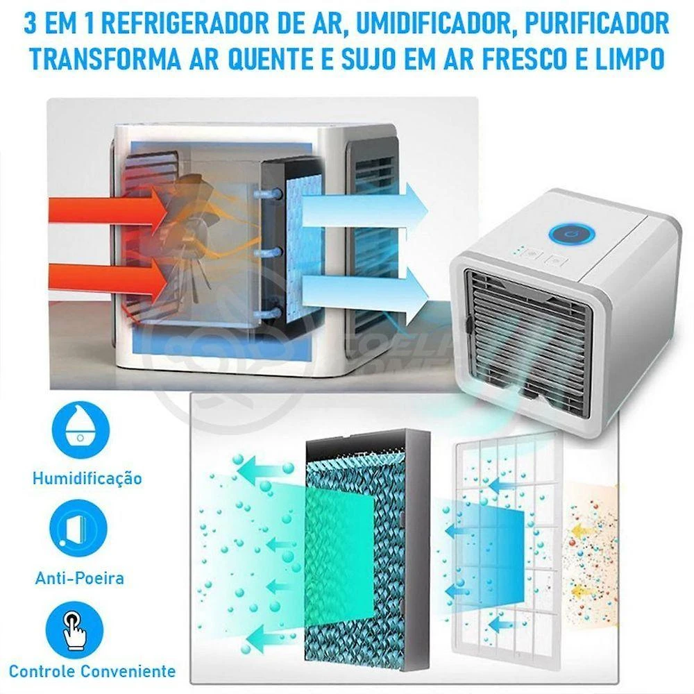 Mini Ar Condicionado Portátil com 3 Velocidades e Função Purificador de Ar Frio 110V