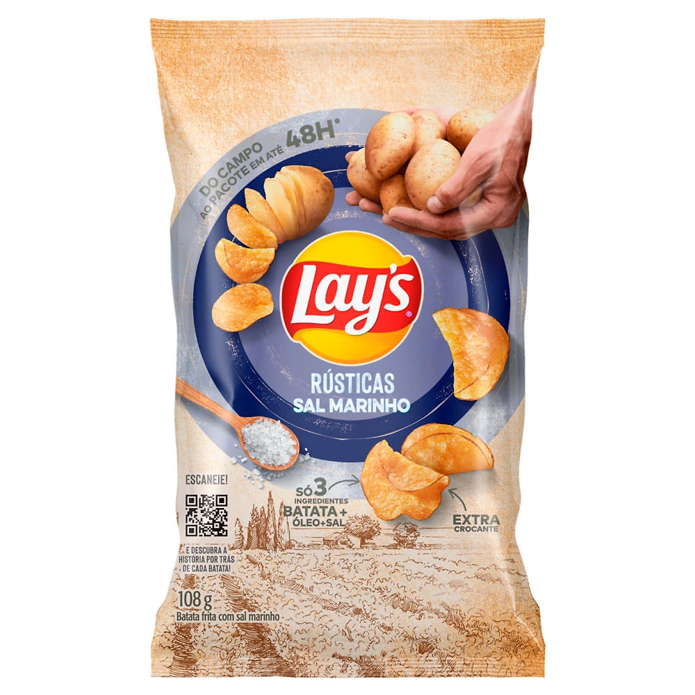 Batata Lays Rústicas Sal Marinho Extra Crocante 108g