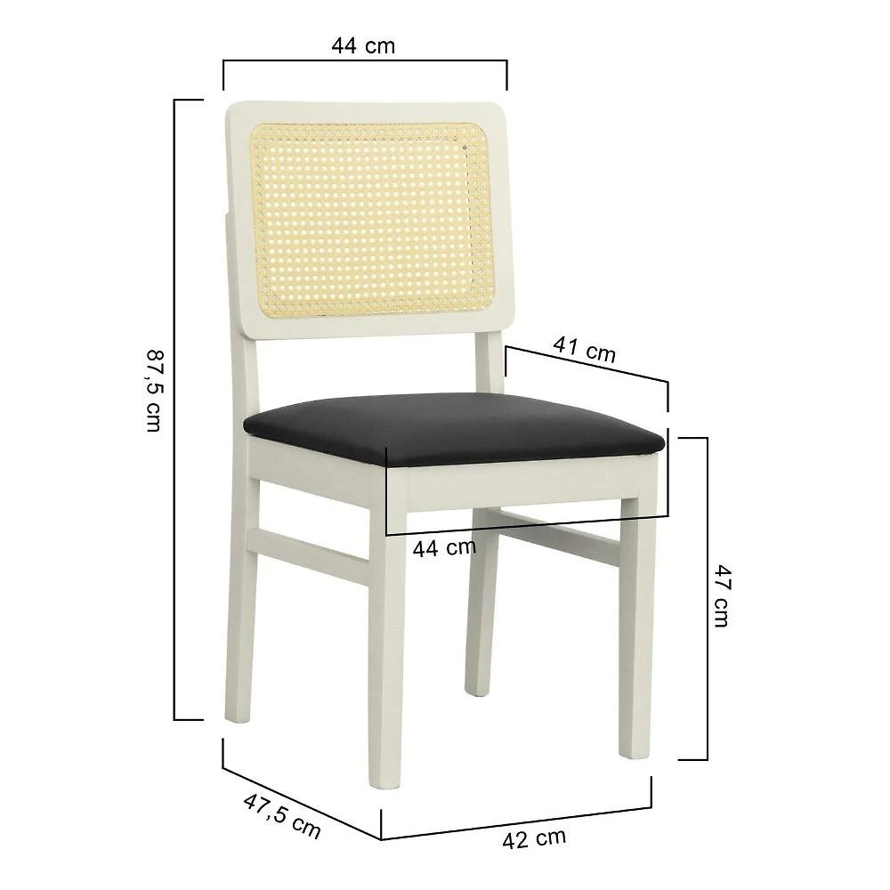 Cadeira Lyon Madeira Maciça Encosto Telinha Natural Assento Estofado Corano Off White/Preto