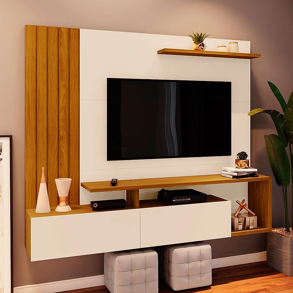 Painel para TV ate 65 Polegadas Kiara Casa 812 Nature com Off White