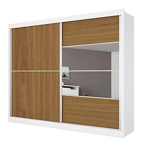 Miniatura Guarda-Roupa Casal Móveis Europa Londres Flex com Espelho, 2 Portas de Correr e 4 Gavetas - 205cm de largura Branco/Caramelo