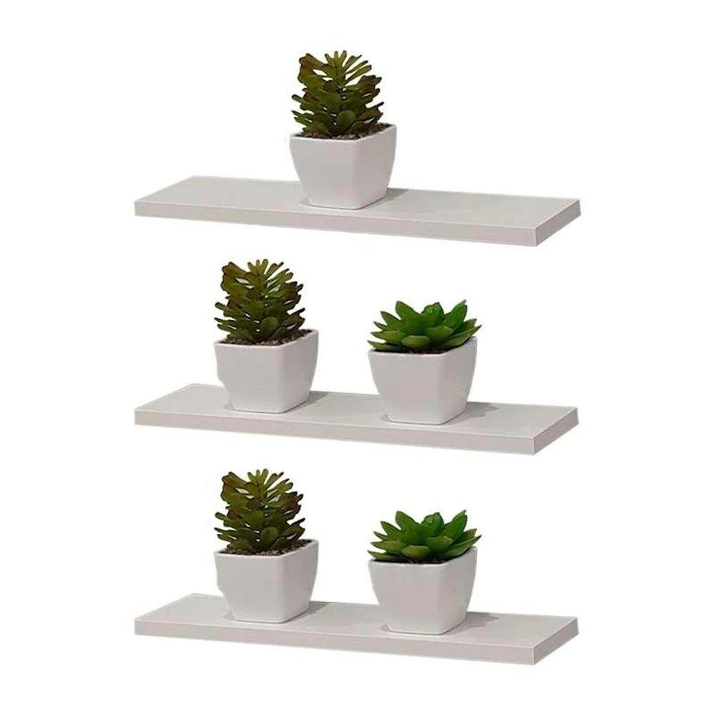 Prateleira Kit 3 Unidades 40x20CM MDF Suporte Invisível Moderno Sala Branco Mercado das Prateleiras