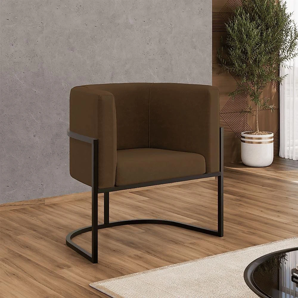 Kit 06 Poltronas Lua Sala Decorativa Base De Ferro Black Marrom