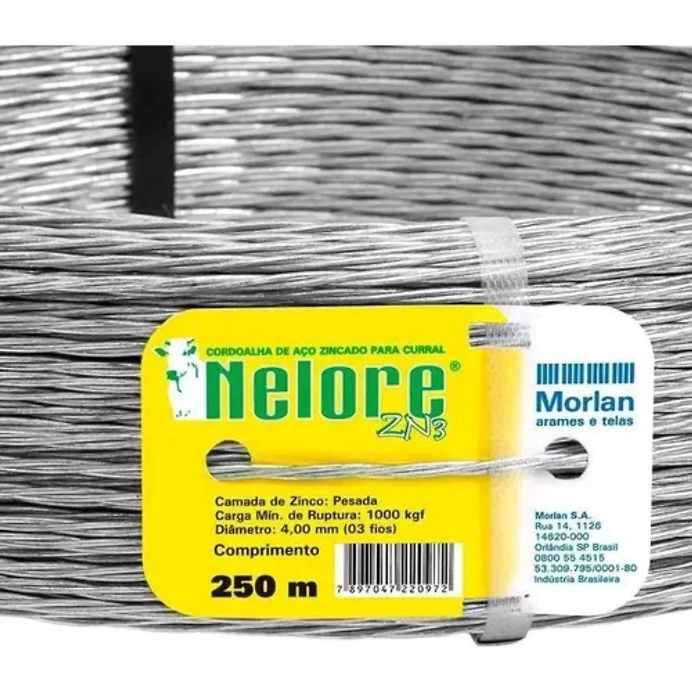Cordoalha para Curral Nelore 3 Fios Aço Galvanizado 250 Metros Manejo de Gado Morlan