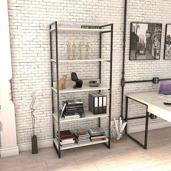 Kit 3 Peças com Mesa para Escritório em L Kuadra e 2 Estantes Multiuso 5 Prateleiras Escritório Completo com Mesa de Escritório em L e 2 Estantes Multiuso 5 Prateleiras Espresso Móveis