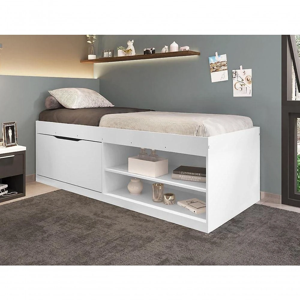 Cama Com Sapateira Solteiro Vanessa 0,88 Branco - Framar Móveis