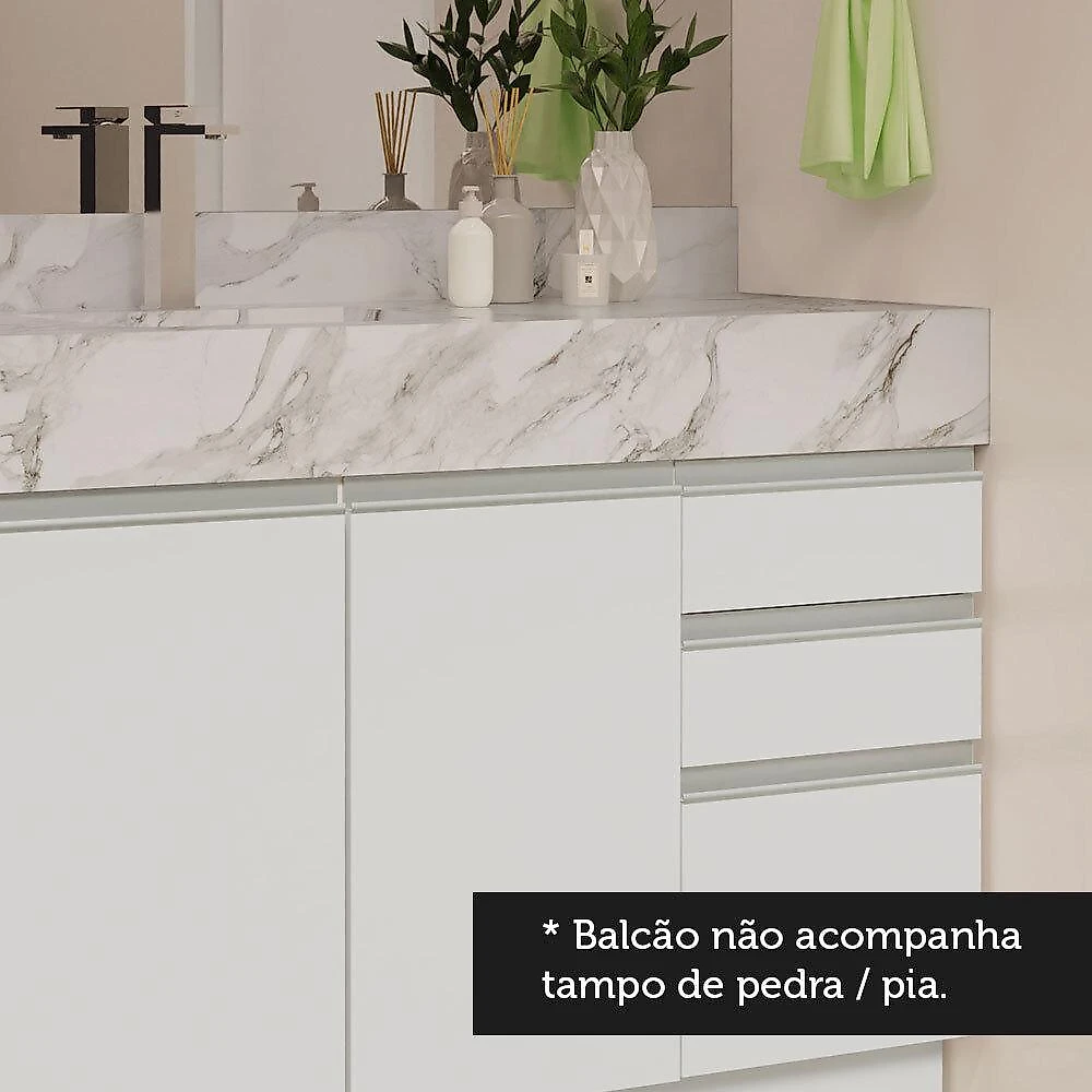 Armário Gabinete para Banheiro 120cm 2 Portas 3 Gavetas Branco Madesa Branco