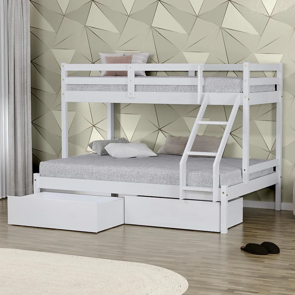 Beliche Casal/solteiro Eco Com 02 Gavetas Madeira Maciça Branco Mobilistore