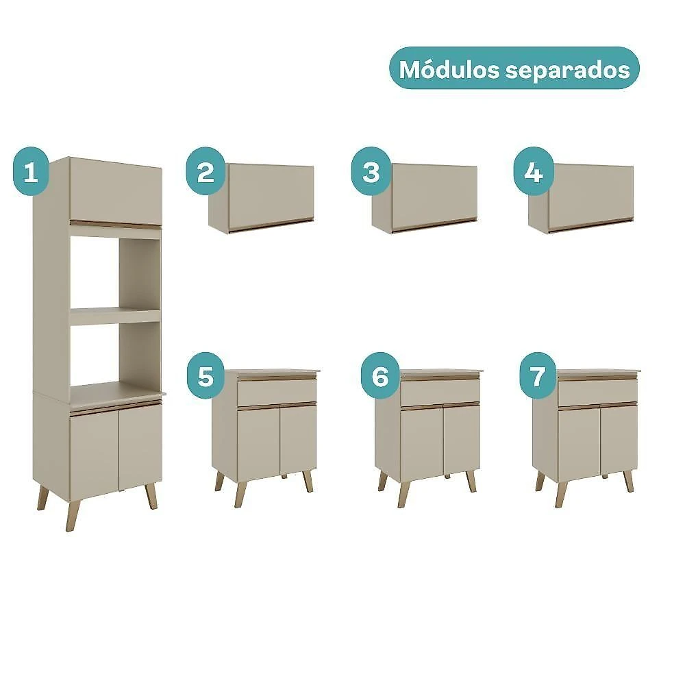 Cozinha Completa Atlanta Dean 12 Portas 3 Gavetas MDP 240CM Amêndoa