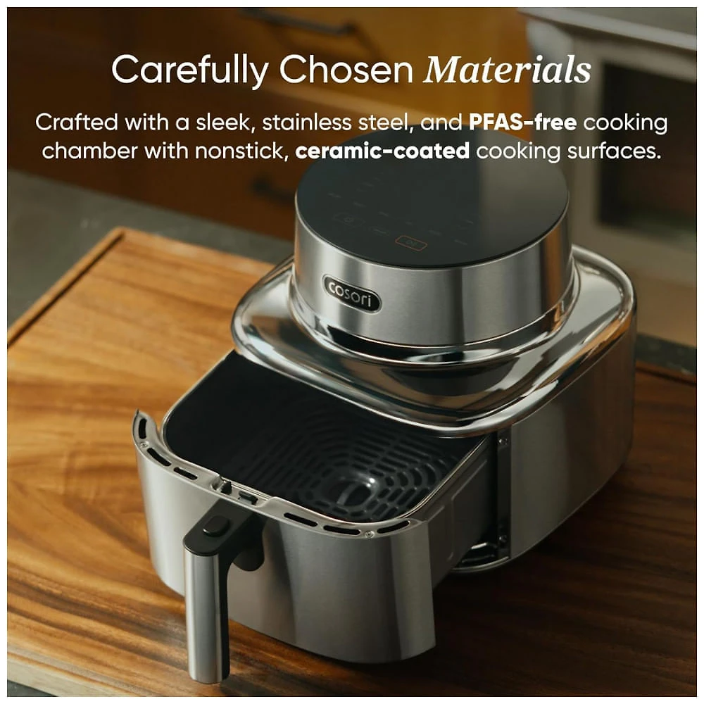 Miniatura Air Fryer Cosori Iconic Aço Inoxidável Inteligente 6-em-1 com Revestimento Cerâmico 120V