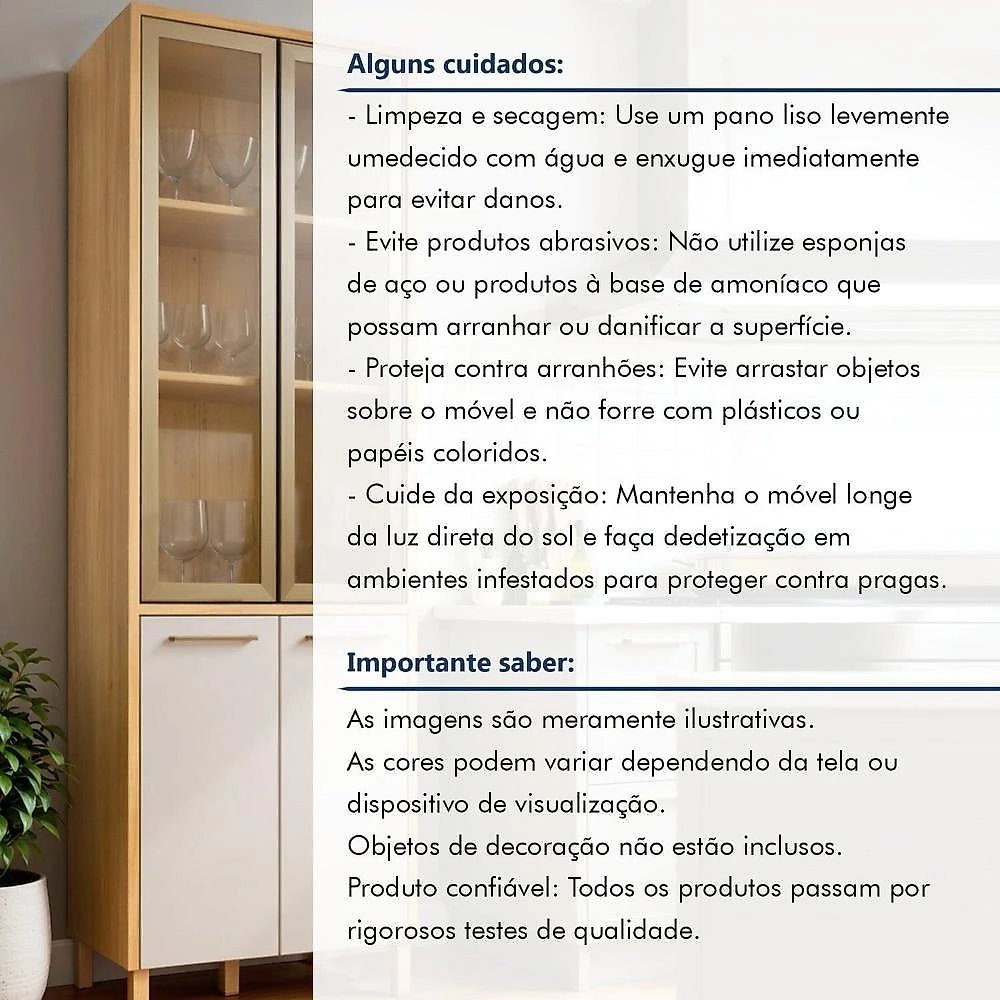 Paneleiro de Cozinha com 4 Portas e Vidro Reflecta Nobre Cinamomo/Off White