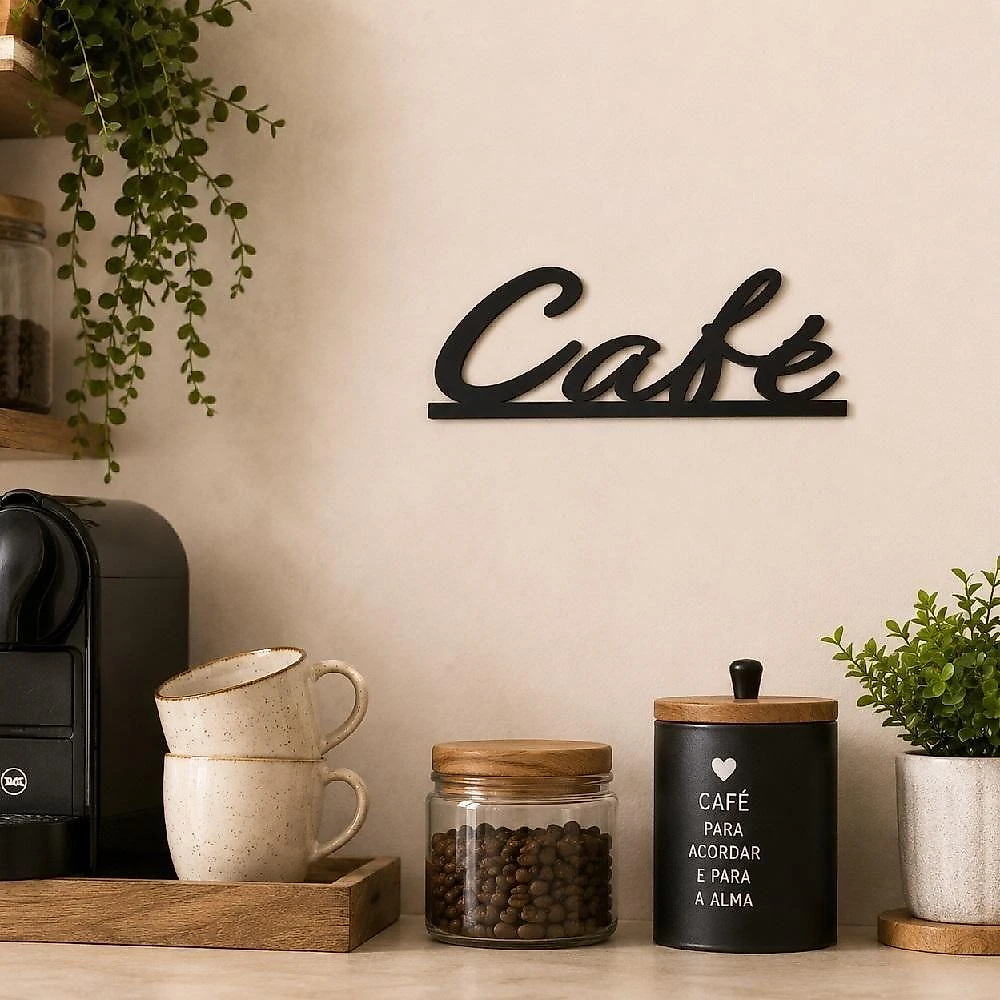 Placa Decorativa Cafe Cantinho do Cafe Vintage Mdf 20x7cm para Parede Cozinha Area Gourmet