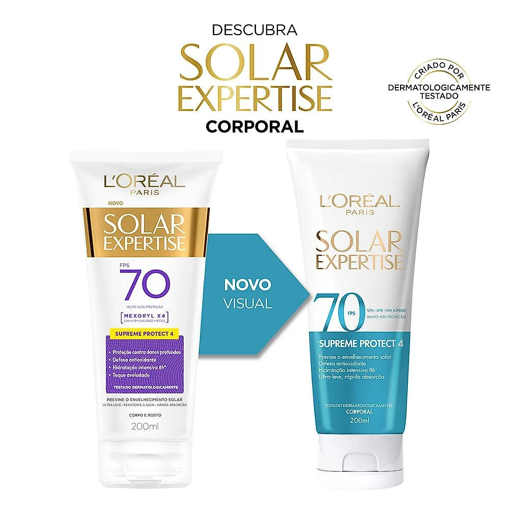 Protetor solar corporal l'oréal paris solar expertise supreme protect 4 fps 70 200ml