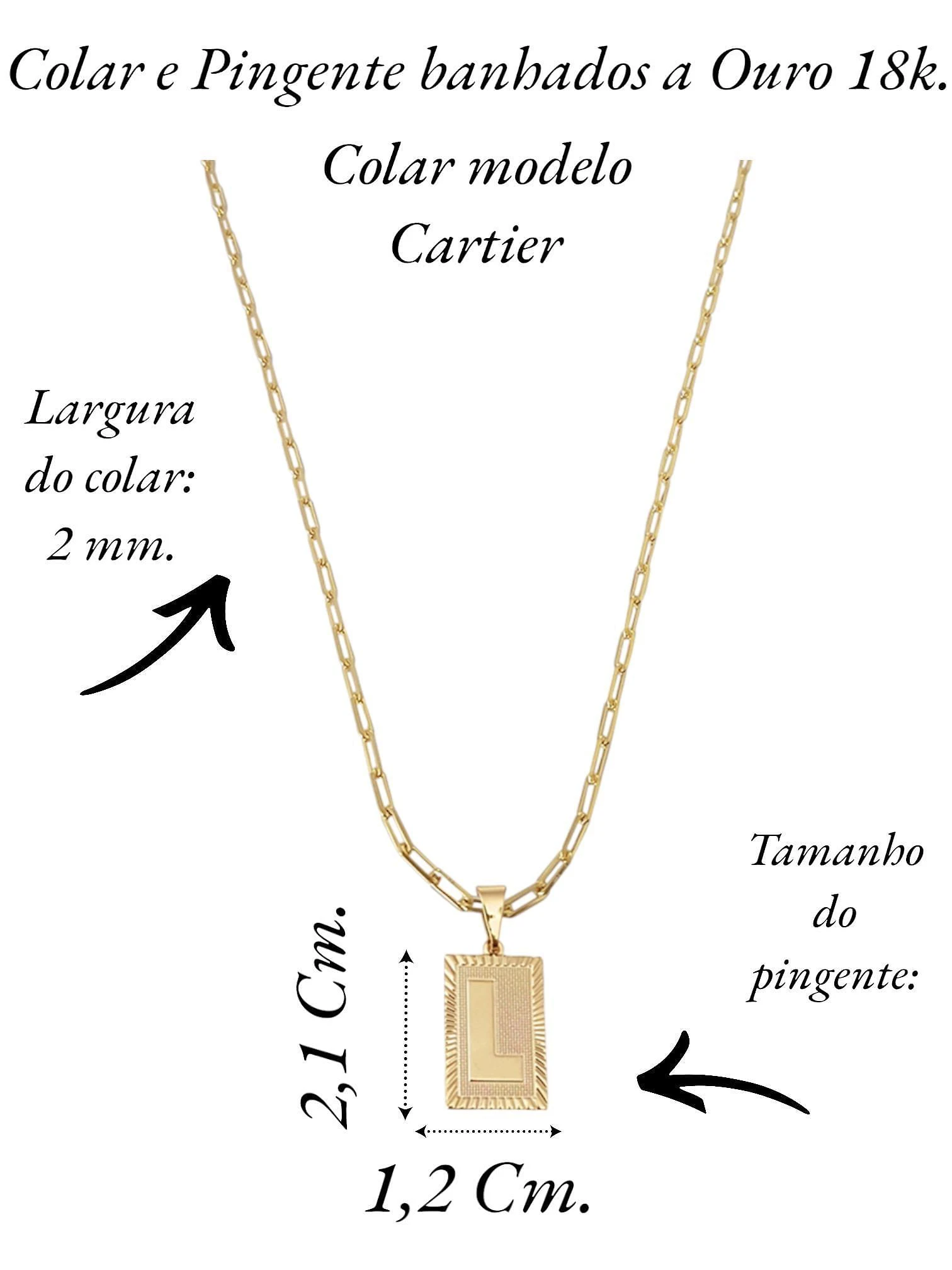 Miniatura Cordão 45Cm Masculino Feminino Pingente Letra L Banhado Ouro