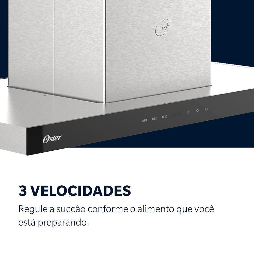 Coifa de ilha oster ocfa590 90cm inox com painel touch led e 3 velocidades 110v
