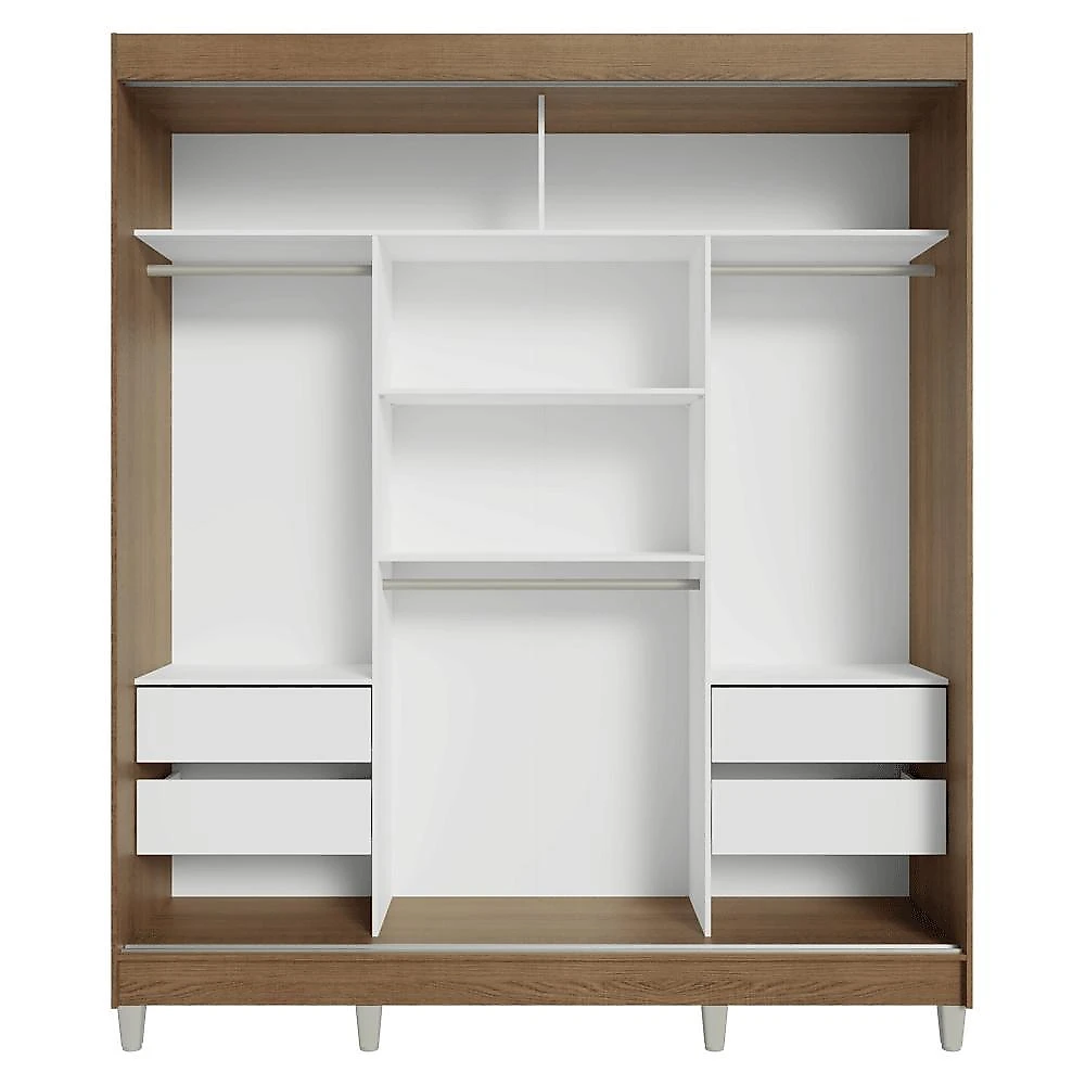 Guarda-roupa casal com pés 3 portas de correr rustic/branco reno madesa