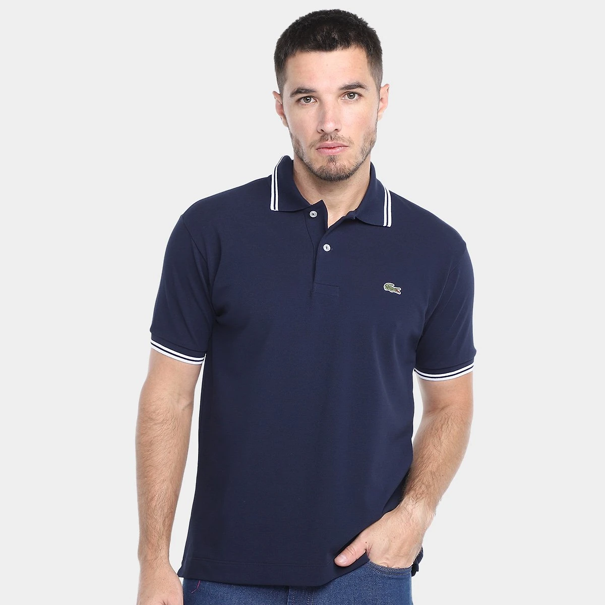 Miniatura Camisa Polo Lacoste Casual Masculina Marinho+Branco - G