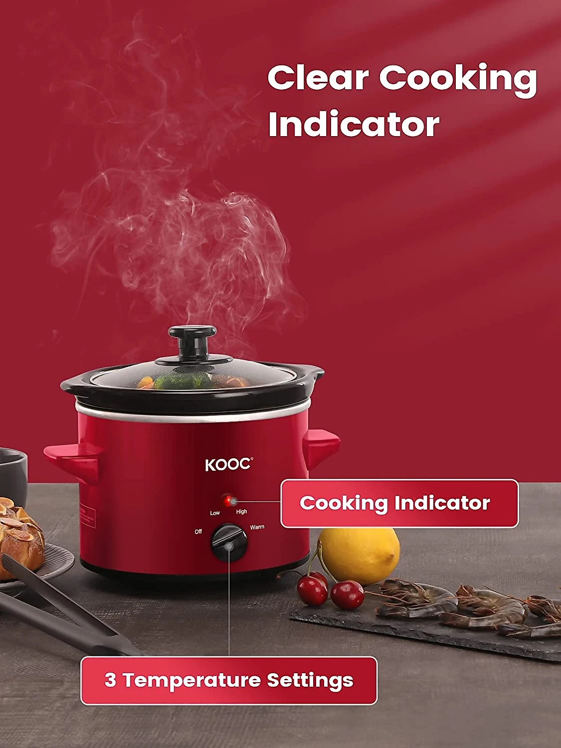 KOOC Panela Elétrica Multifuncional 2L Aço Inoxidável com Co ntrole de Temperatura 110V Vermelha