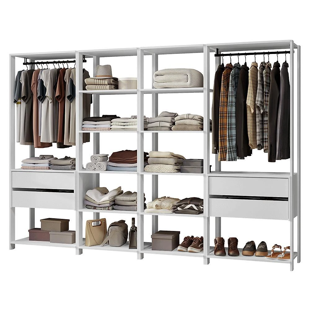 Guarda-roupa closet modulado 4 gavetas 258 cm branco valencia madesa 02
