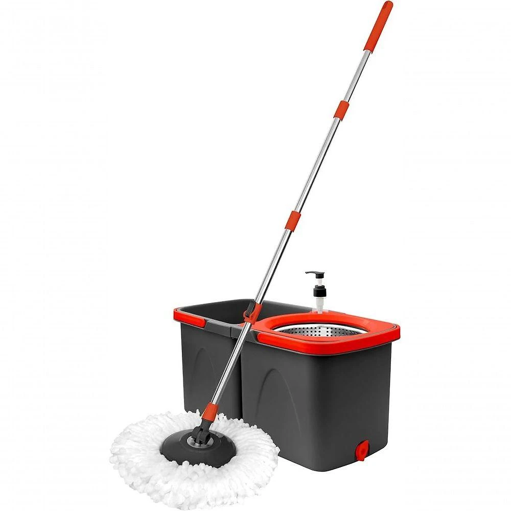 Mop Giratório Duo com Dois Baldes Centrífuga Aço Inox para Limpeza de Pisos Vermelho Powermaid