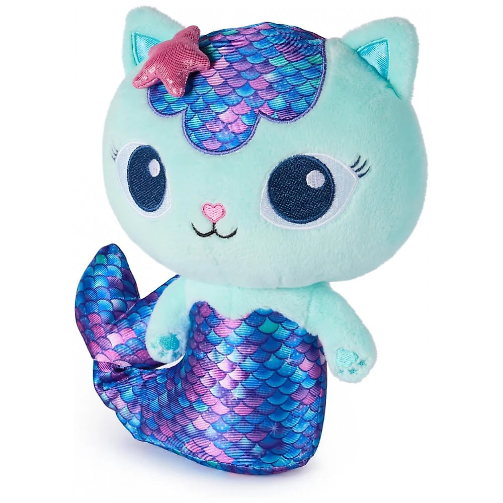 Gabby's Dollhouse: Pelúcia Premium FinTastic MerCat de 25,4cm com Cauda de Sereia Móvel - Brinquedo Interativo para Meninas e Meninos