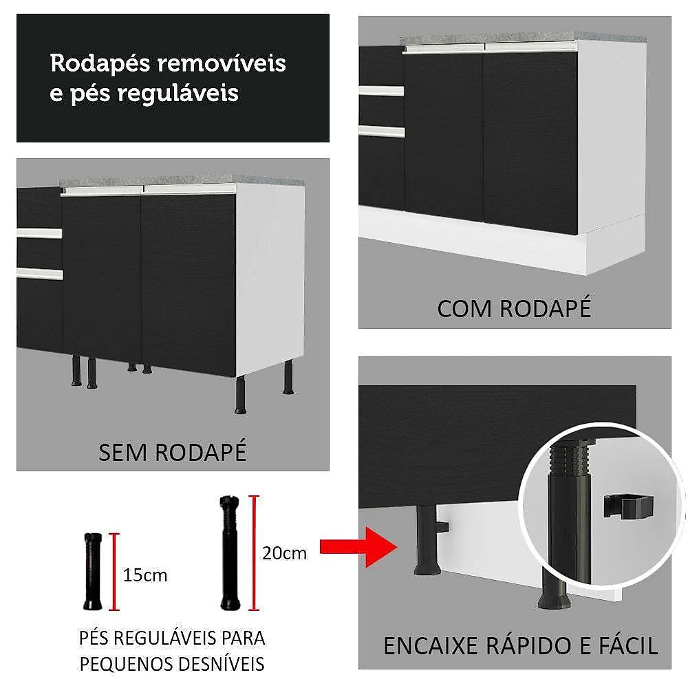Armário de cozinha compacta 160cm branco/preto glamy madesa 07
