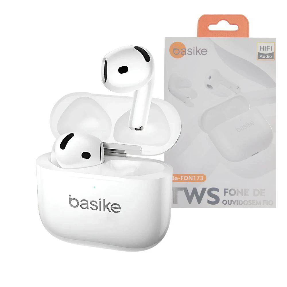 Fone de Ouvido Bluetooth TWS Basike Premium com Case de Carregamento Branco