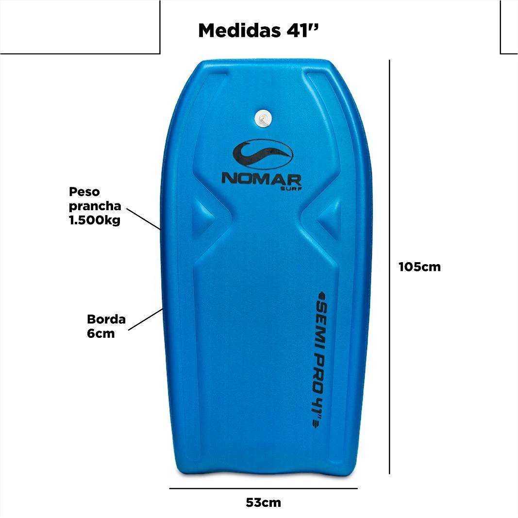 Prancha Bodyboard Semi-Pro 41 Nomar Surf Azul Com Leash