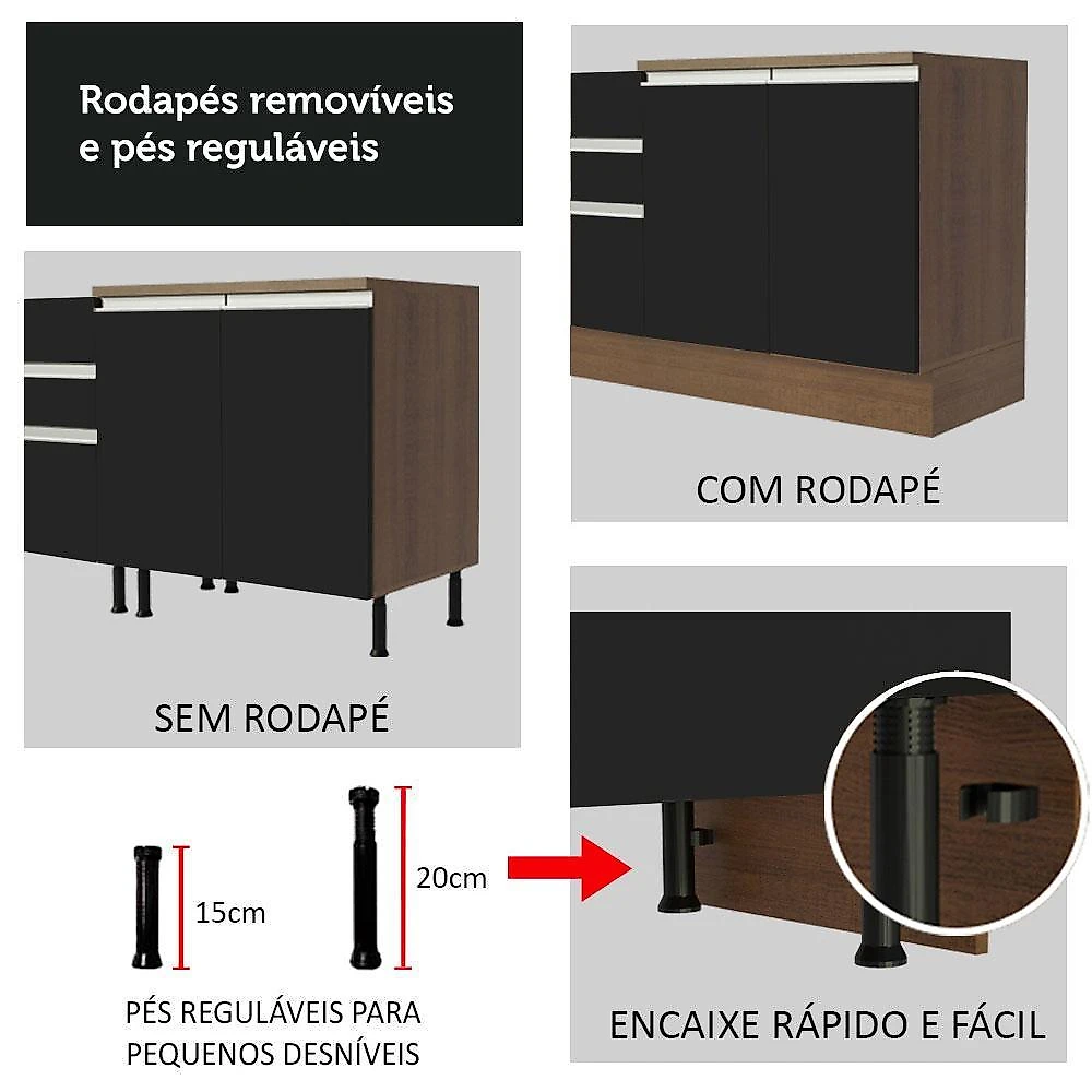 Cozinha completa madesa jade com armário e balcão (sem tampo e pia) - rustic/preto/crema