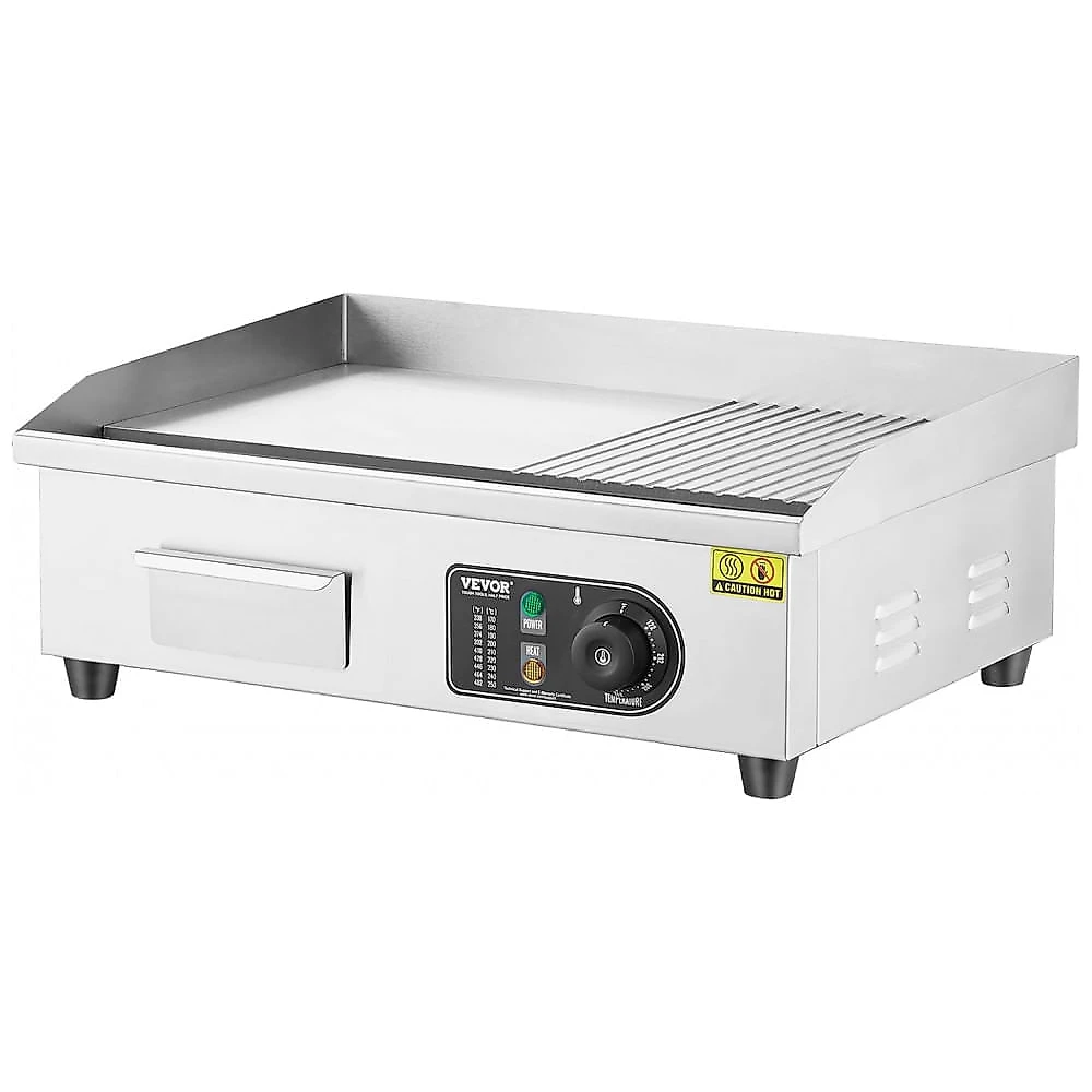 Chapa Elétrica Comercial VEVOR 1600W Superfície Antiaderente 54x30cm 6 Níveis de Temperatura 110V