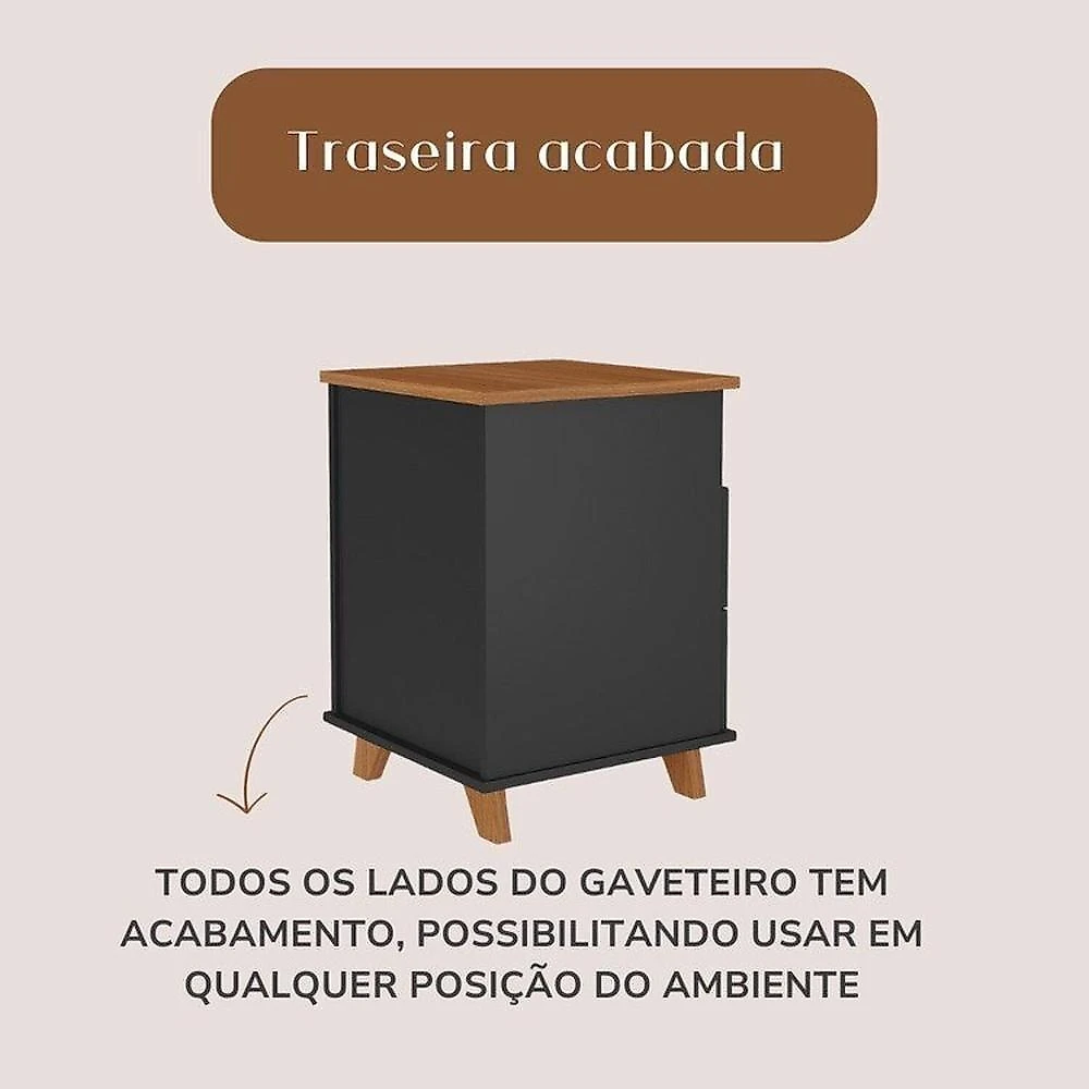 Conjunto 3 Peças 1 Escrivaninha em L Gold 1 Balcão Lugano 1 Gaveteiro Day Espresso Móveis Freijó/Preto