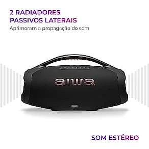 Caixa de Som Portátil Boombox Aiwa AWS-BBS-01-B 200W Bluetooth 5.3 Bateria 30h IP66 Bivolt Preta
